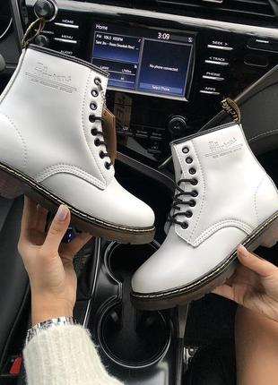 Dr. martens 1460 white winter, зимние женские мартинсы, белые ботинки кожаные