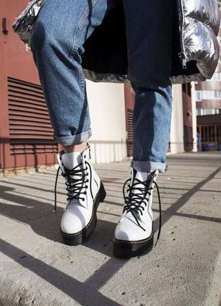 😍dr. martens jadon white winter😍зимові жіночі білі шкіряні черевики мартінс з хутром.3 фото