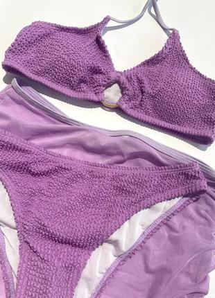 Жіночий купальник жатка фіолетовий трійка 3в1 з юбкою парео на затяжці топ ліф з чашками6 фото