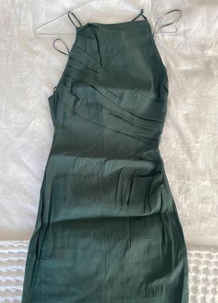 Міні сукня плаття zara draped linen blend bottle green dress