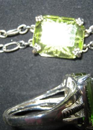 Гарнітур avon сережки, каблучка, браслет із зеленим камінням6 фото