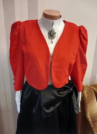 Вінтажний жакет червоний рукав баф  красный винтажный пиджак  укороченый баф фониарик м с 44 466 фото