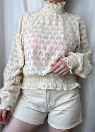 Прозрачная молочная блуза в винтажном стиле, л/мин5 фото