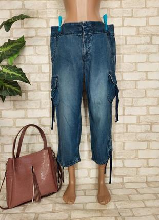 Фирменные gap летние джинсовые бриджи со 100 % лиоцела в синем цвете с карманами, размер хл1 фото