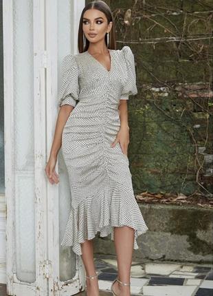 Гламурна сукня плаття міді в горошок жатка по фігурі бренд prettylittlething6 фото