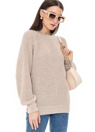 Свободный свитер объемной вязки. цвет: светлая пудра3 фото