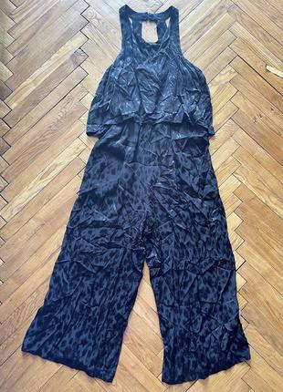 Сатиновий шовковий комбінезон брюки палаццо кюлоти анімалістичний принт mango4 фото