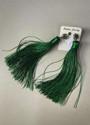 Довгі сережки -пензлики ( смарагдові, зелені )4 фото