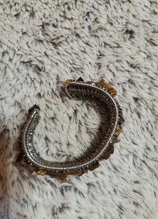 Плетений браслет з натуральним каменем і бісером. тигрове око3 фото