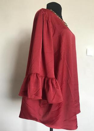 Женская атласная бордовая блуза5 фото