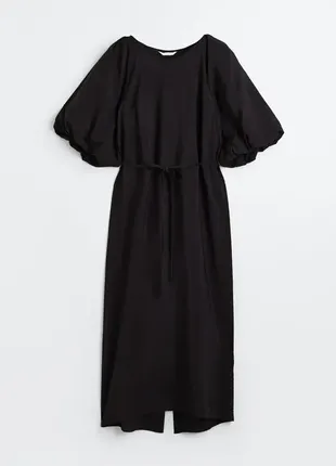 Черное натуральное платье миди с разрезом hm, m4 фото