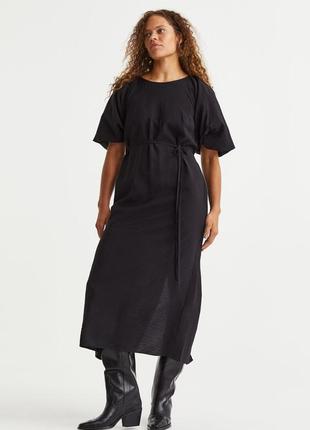 Черное натуральное платье миди с разрезом hm, m2 фото
