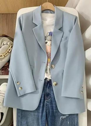 Женский блейзер, свежий синий свободный пиджак  с длинным рукавом, офисный женский пиджак
