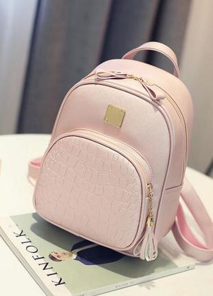 Женский кожаный новый стильный розовый недорогой красивый рюкзак сумка портфель1 фото
