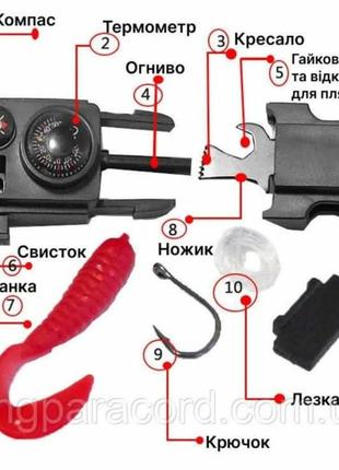 Фастекс 11в1, з огнівом, з компасом, зі свистком, термометром та рибальськими снастями