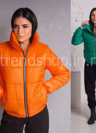 Куртка жіноча демісезонна помаранчева, коротка стьобана куртка пуфер без капюшона весна осінь7 фото