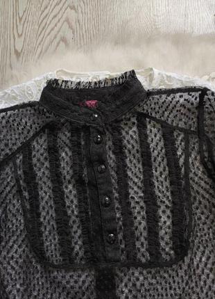 Чорна коротка блуза сітка в горошок ажурна вишивка прозора сітка гіпюр8 фото