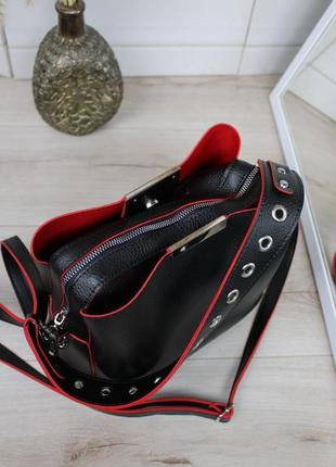 Женская стильная, качественная, модная сумочка из эко кожи на 3 отдела черная с красным6 фото