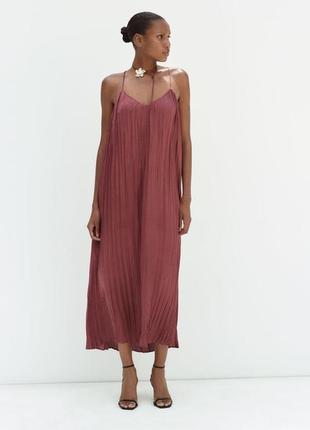 Платье женское атласное миди платье слип zara new