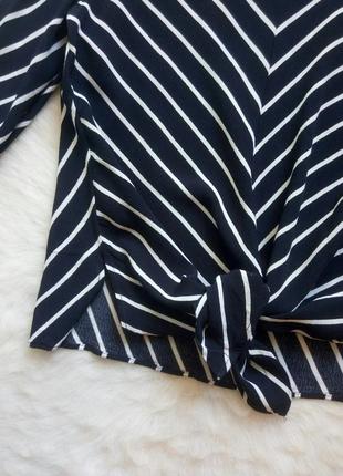 Натуральная синяя блуза реглан в белую полоску с завязкой узлом длинный рукав джемпер zara6 фото
