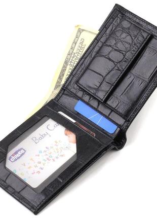 Мужской бумажник без застежки горизонтального формата из натуральной кожи с тиснением под крокодила canpellini4 фото