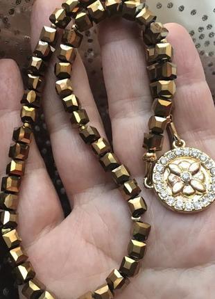 Очень красивое короткое ожерелье «темное золото» с магнитной застежкой-подвеской10 фото