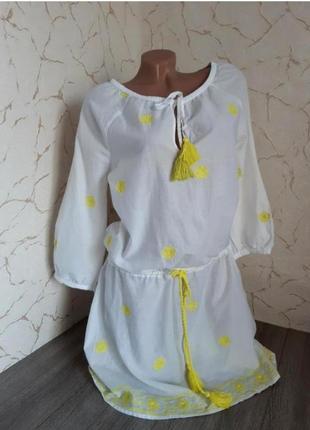 Платье,туника батист белая с вышивкой,44 р.
