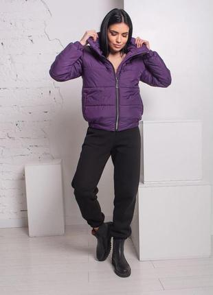 Куртка женская демисезонная фиолетовая, короткая стеганая куртка пуфер весна осень4 фото