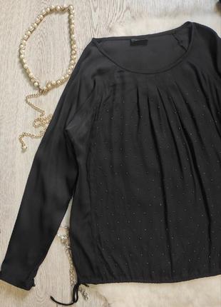 Натуральная черная шелковая длинная блуза туника жемчугом бусинами стрейч батал claudia strater3 фото