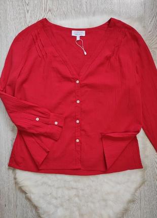Красная натуральная блуза рубашка хлопок оверсайз & other stories дизайнерская длинным рукавом4 фото