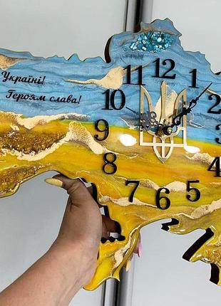 Годинник настінний з епоксидної смоли "карта україни" 40x27 см