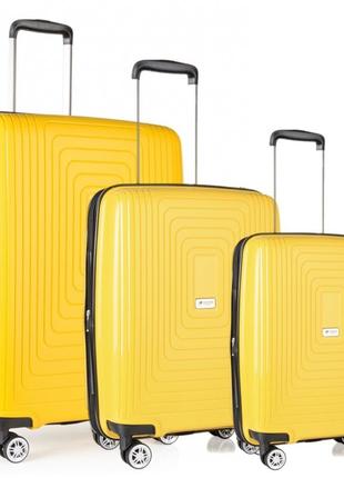 Комплект чемоданов франция c расширением полипропилен большой средний малый (l m s) жёлтый | airtex 241