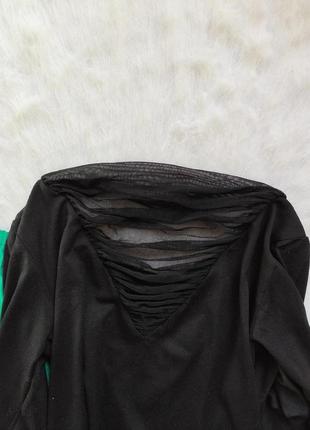Черная нарядная короткая блуза стрейч кофточка с гипюром сеткой секси декольте сетка4 фото