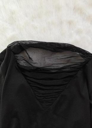 Черная нарядная короткая блуза стрейч кофточка с гипюром сеткой секси декольте сетка6 фото