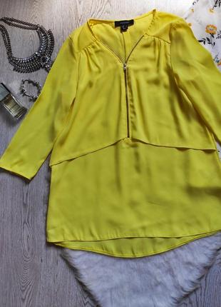 Желтая блуза с замочком молния на декольте шифон длинная туника с рукавами секси вырез2 фото