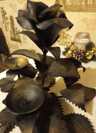 Вечный кованый подсвечник роза на 3 свечи