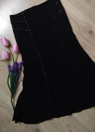 Изысканная черная шифоновая миди юбка wallis/прозрачная вискозная юбка миди а-силуэта с заклепками2 фото