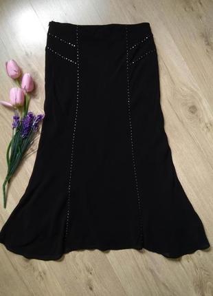 Изысканная черная шифоновая миди юбка wallis/прозрачная вискозная юбка миди а-силуэта с заклепками