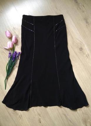 Изысканная черная шифоновая миди юбка wallis/прозрачная вискозная юбка миди а-силуэта с заклепками4 фото