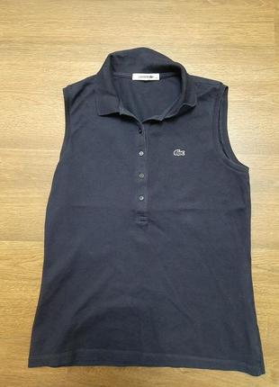 Поло/футболка без рукавів темного синього кольору, бавовна, від lacoste5 фото