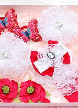 Подарочный набор украшений в школу бело-красный