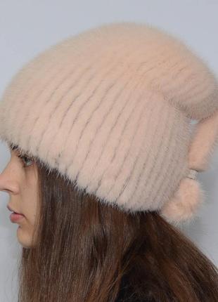 Жіноча зимове норкова шапка кубанка хвостик перли2 фото