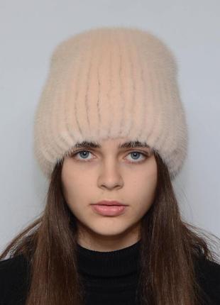 Жіноча зимове норкова шапка кубанка хвостик перли1 фото