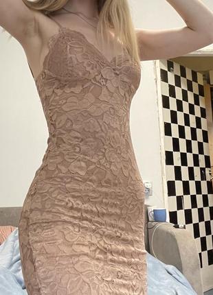 Мереживна сукня, плаття, міні, коротке, тілесного кольору3 фото