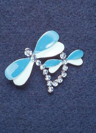 Брошь "бабочки" грубая эмаль цвет металла серебро 4х2,5см