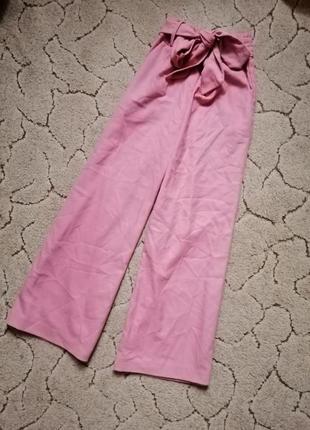 Кюлоты бриджи брюки короткие розовые пудровые  катон на резинке под пояс с карманами зара6 фото
