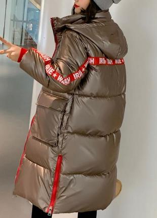 Куртка пуховик женская металлик с лампасами3 фото