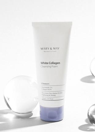 Очищающая пенка с ниацинамидом и коллагеном mary&amp;may white collagen cleansing foam 150 мл1 фото