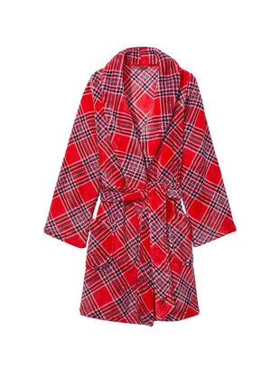 Теплий плюшевий халат червоний у клітинку victoria's secret 🇺🇸оригінал🇺🇸4 фото