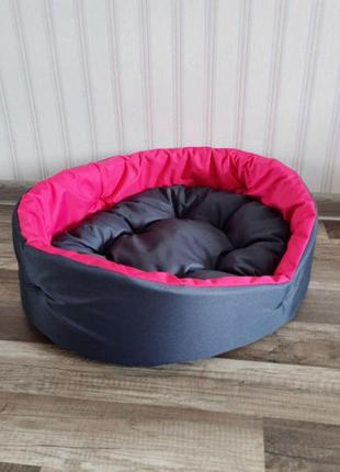 Лежак для собак и кошек 40х50см лежанка для небольших собак серый с розовым